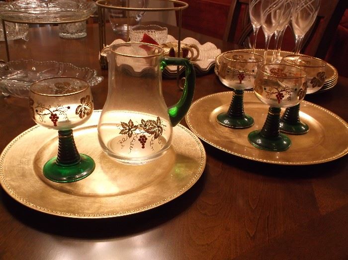 Forest green stem goblets and pitcher