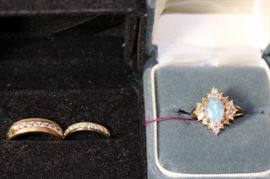 One of Several Wedding Bands, Fiery Opal with Diamonds