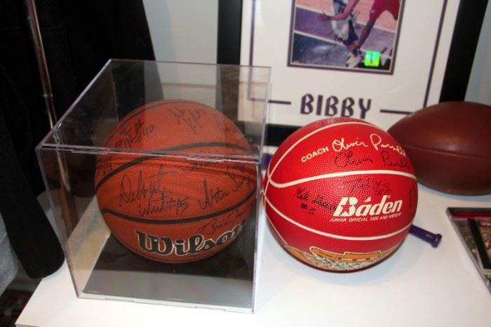 St. Joseph's Team Signed Basketball from the 2003-2004 Undefeated Regular Season,  UD Signed Basketball from Oliver Purnell Hoop Camp ca. 2001
