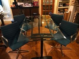 Chrome Comfy Swivel Chairs with Glass Table