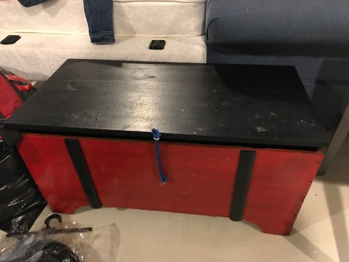 #59 Black/Red Painted Wood Toy Chest 32x16x16 $40.00
