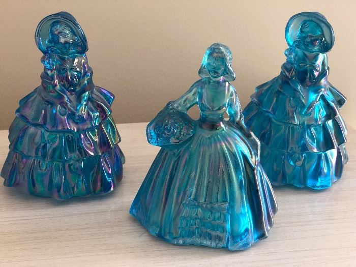 Wheaton/Fenton Blue Carnival Glass Figurines