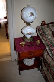 Nightstand, vintage lamp