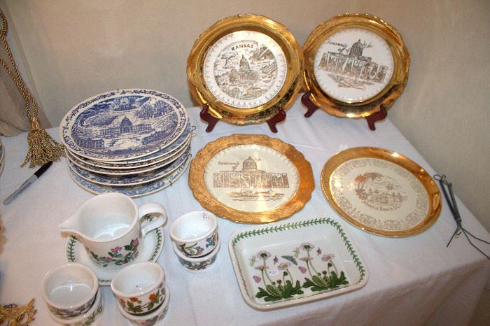 Lots of vintage souvenir plates, Portmeirion dishes