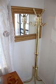 Brass coat rack, antique mirror