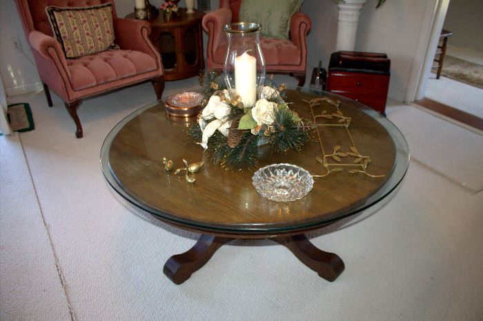 Round coffee table with glass top