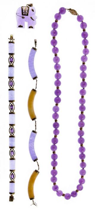 14k Gold and Lavender Jade Jewelry Assortment