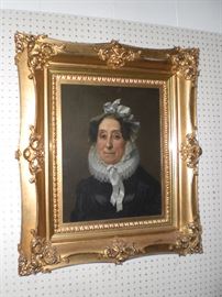 oil painting portrait of Johanne Van Weise in bonnet and millstone collar of pleated linen c.1800 in fantastic gold frame