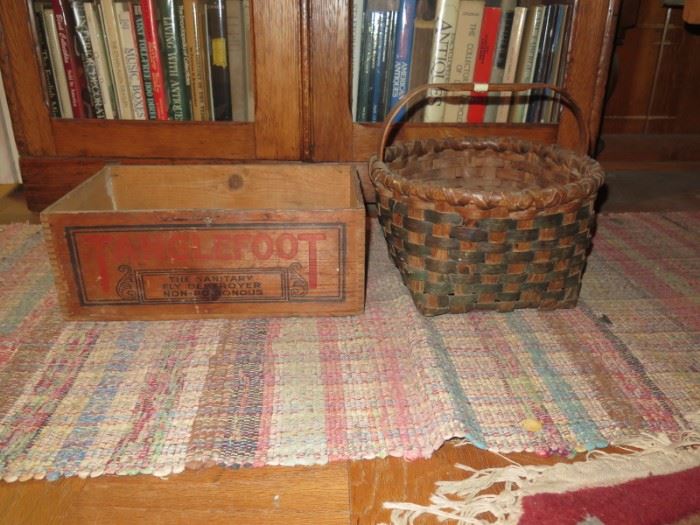 tanglefoot fly paper box & split hickory basket