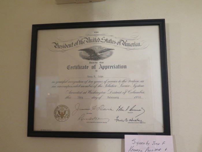 signed by JFK and La governor Jimmie Davis  