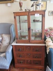 display case & marble top chest