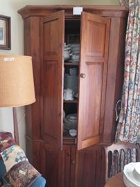 walnut corner cabinet with 2 sets Limoges china