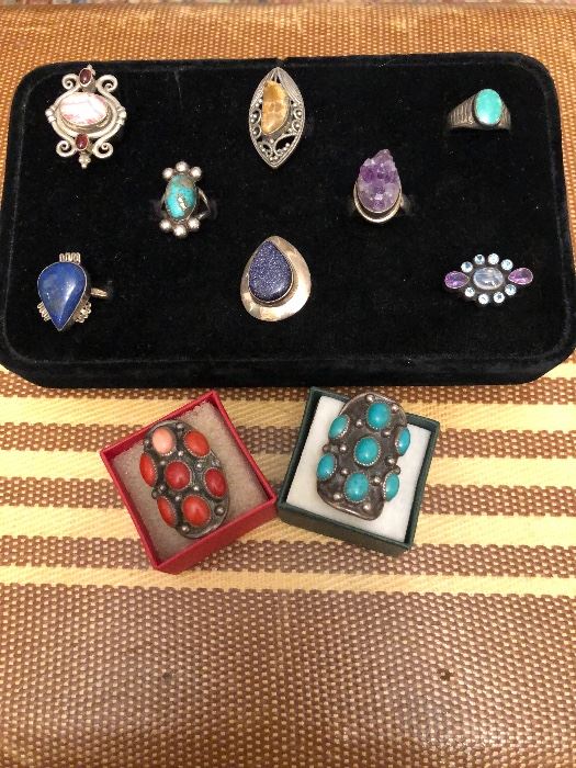 Sterling, turquoise and gemstone rings