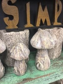 Faux bois planters and mushrooms