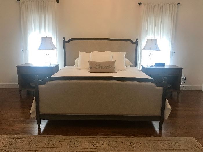 King size bed, night stands and lamps from Restoration Hardware.