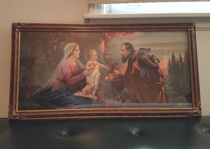 Vintage print in wonderful old frame.  The Holy Family.  32.5" x 16.5" 