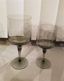 Mid Century smoky gray crystal stemware.  Water goblets, wine glasses.