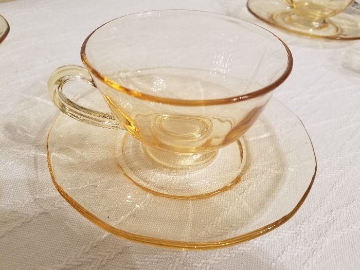 Fostoria Fairfax yellow topaz cups and saucers