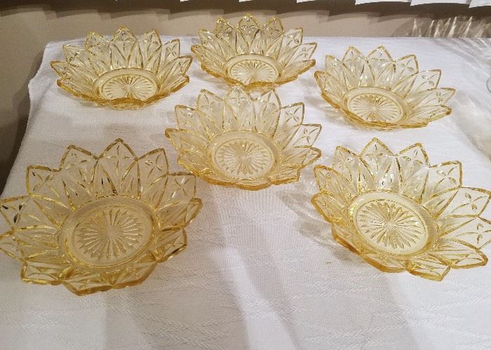 Federal Glass amber petal bowls