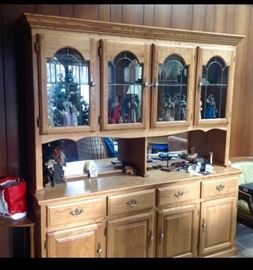 Large lighted  Oak Breakfront/Hutch-outstanding for display and storage -  Approx 5'6" h X 5'5" w