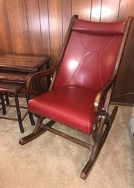 Beautiful Vintage Red Leather, hob nail trimmed rocker chair - like new