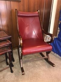 Beautiful Hob nail trimmed Leather rocker chair - like new
