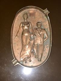 Vintage Bronze ashtray Man & Woman walking - but wait...