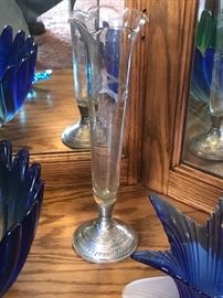 Cut glass vase with sterling silver bass