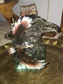  Glass eagle head with painted eagle on left-hand side 