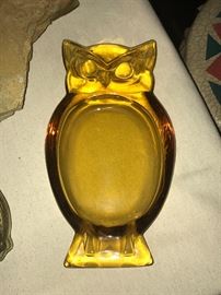  Small Amber glass Owl tray