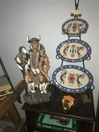 Another American Indian statue; 3 tier stand and plates