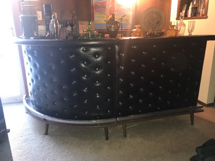 Absolutely "statement" furniture- Fun Black leather front portable bar