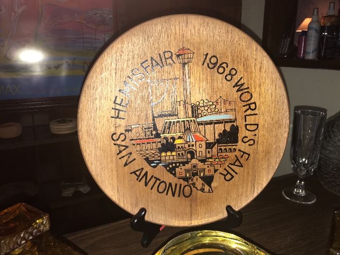 1968 San Antonio  worlds fair wooden  plate