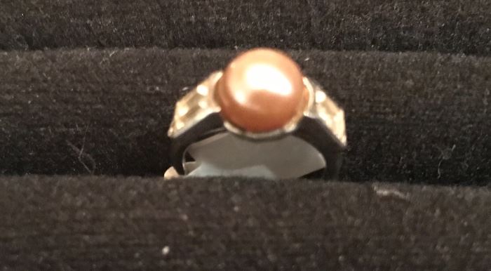 Vintage brown pearl and diamond ring