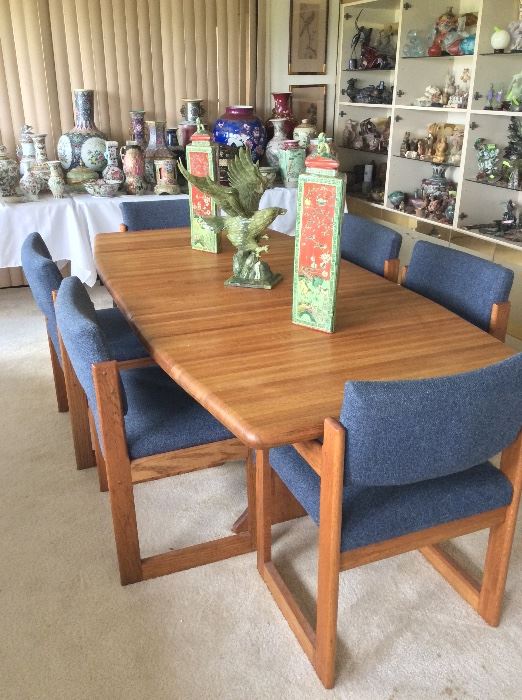 84" Teak Dining Room Table and 6 Chairs.
