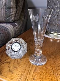 Waterford crystal vase and small clock