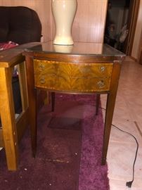 Antique end table with glass top