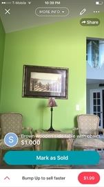 Solid wood central table with two elegent chairs $250:00