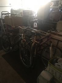 Bicycles and much more garage full of staff come and explore monitore school supplies clothing and etc