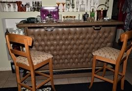 Custom made Diamond Tufted Cocktail Bar freestanding and on wheels for easy moving from inside to patio setting,