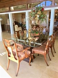 Glass Top/Pedestal Dining Room Table with 6 Chairs