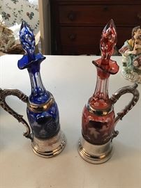 Cobalt and cranberry decanters