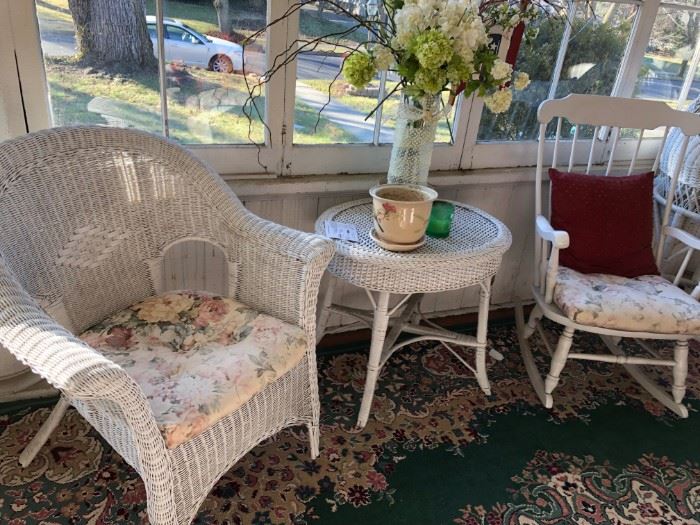 Wicker Chair & Table, Rocking Chair
