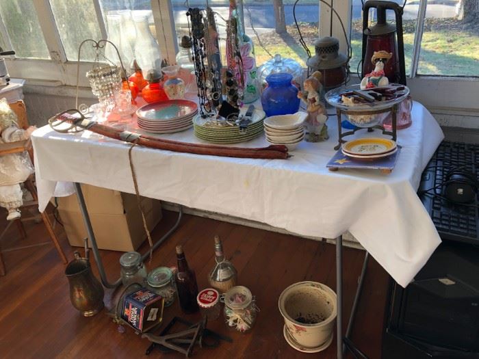 Old Lanterns, Oil Lamps, Dishes