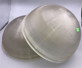 Pair of Industrial Holophane Glass Shades