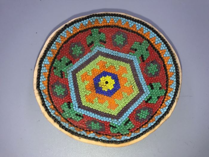 Mexican Huichol Beaded Gourd Bowl, C. 1960's