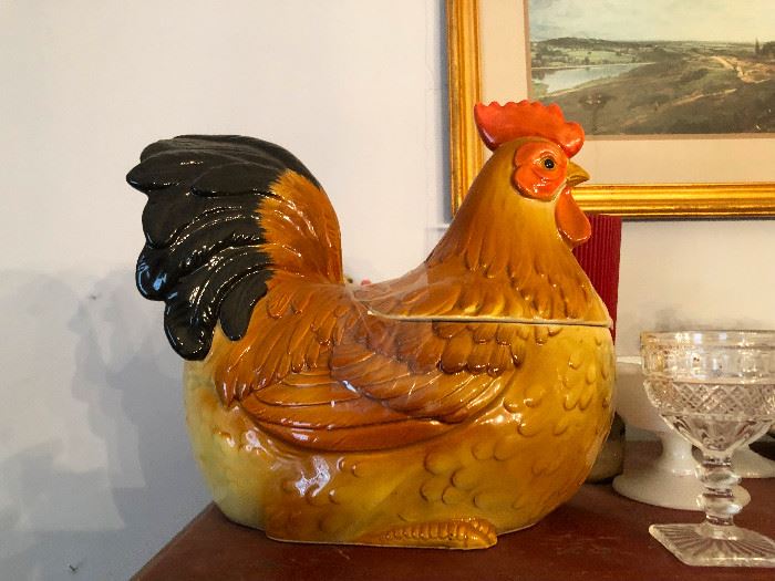 ceramic chickens, roosters and hens (why? who knows)