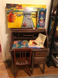antique wooden child's desk with chair