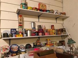 Garage has bunches of interesting things, like this vintage tin canister collection.