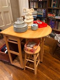 wood kitchen island with fold down leaf and packable stools